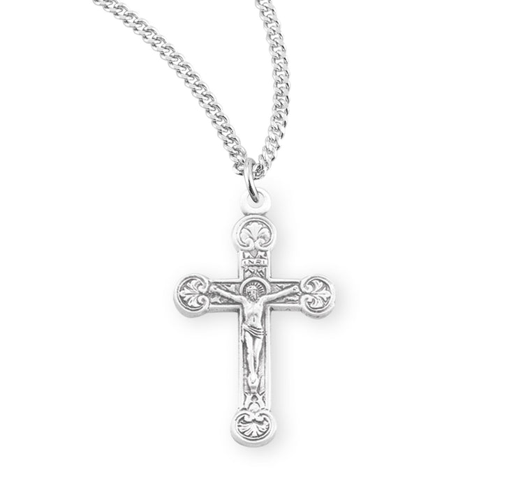 Floret Tipped Sterling Silver Crucifix - S384318