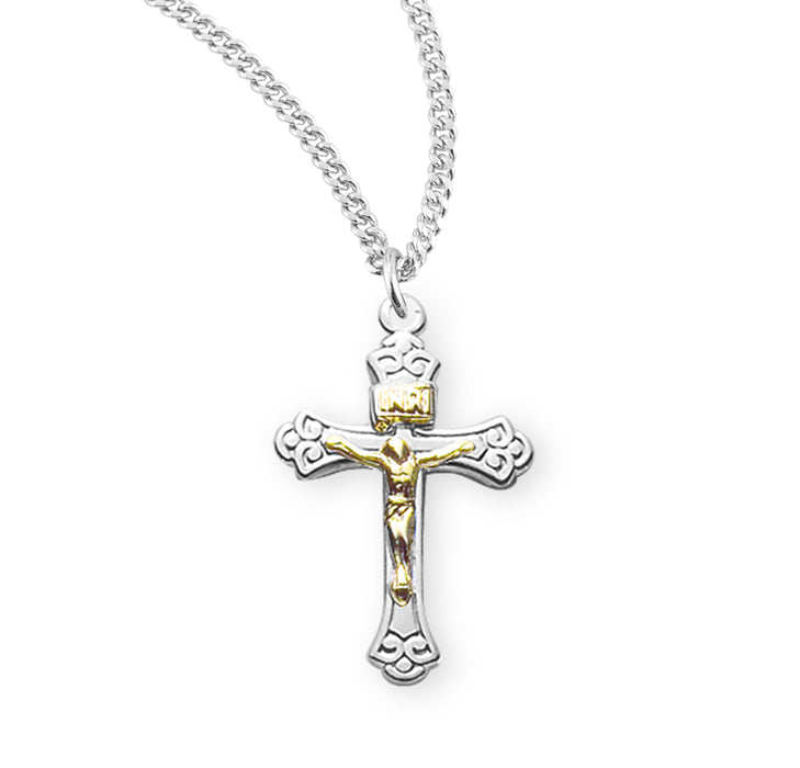 Sterling Silver Tapered Two Toned Crucifix - S3859TT18