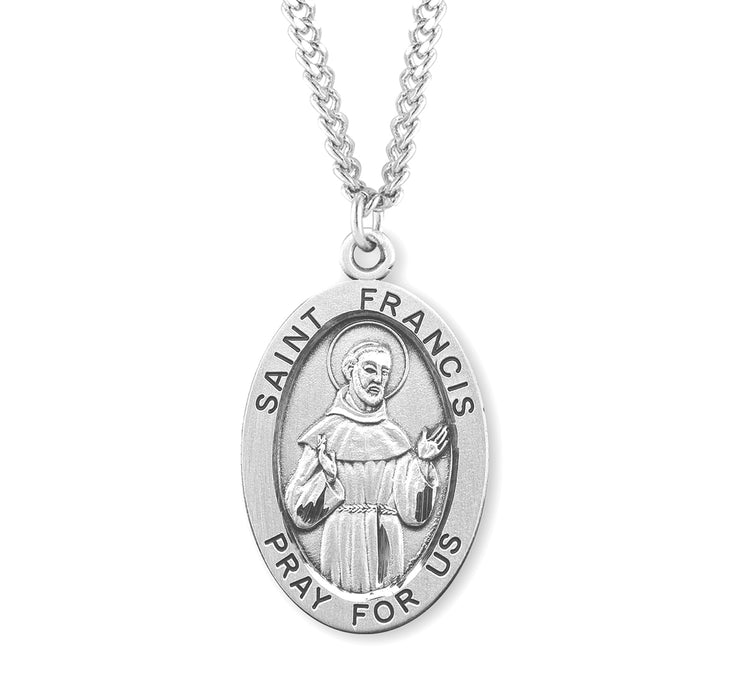 Patron Saint Francis of Assisi Oval Sterling Silver Medal - S525524