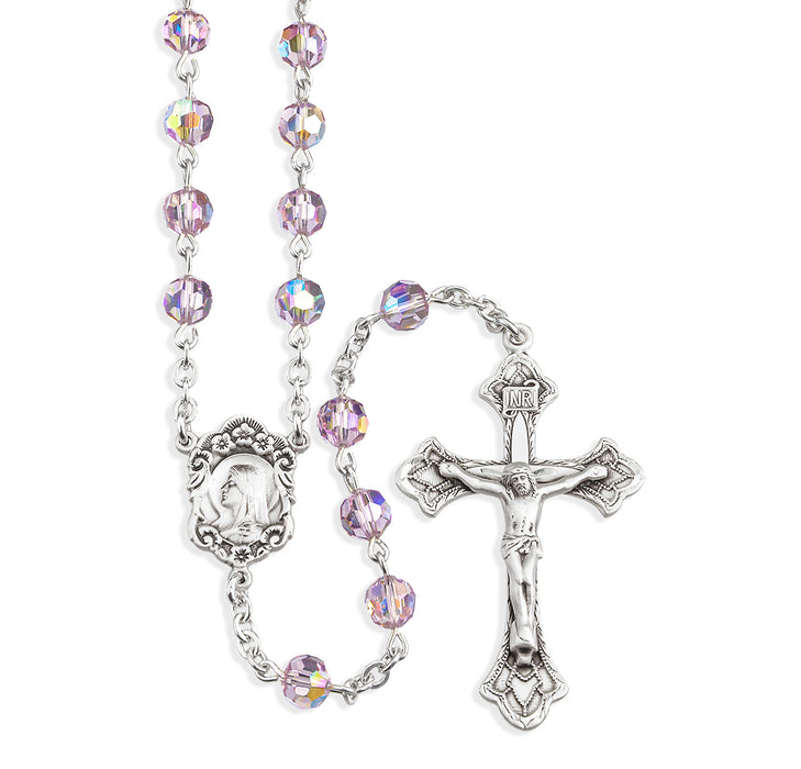 Sterling Silver Rosary Hand Made with finest Austrian Crystal 6mm Light Amethyst Faceted Round Beads by HMH - S560LA