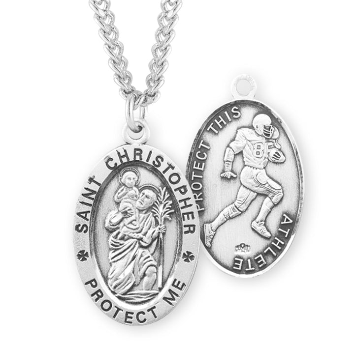 Saint Christopher Oval Sterling Silver Football Male Athlete Medal - S601224
