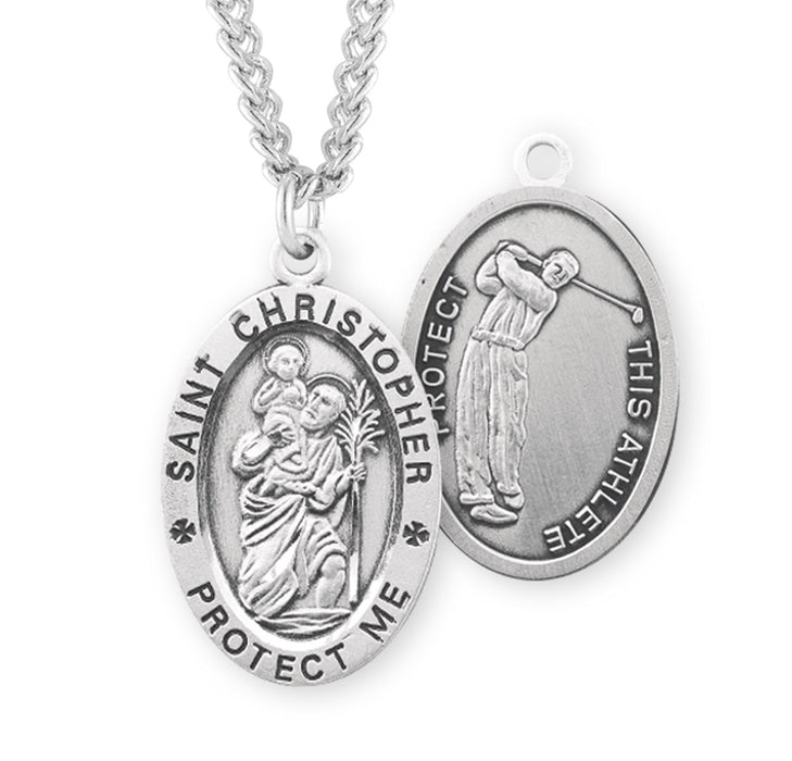Saint Christopher Oval Sterling Silver Golf Male Athlete Medal - S601624