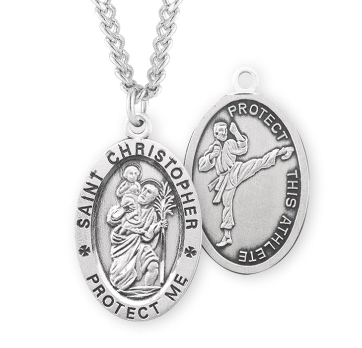 Saint Christopher Oval Sterling Silver Martial Arts Athlete Medal - S602324