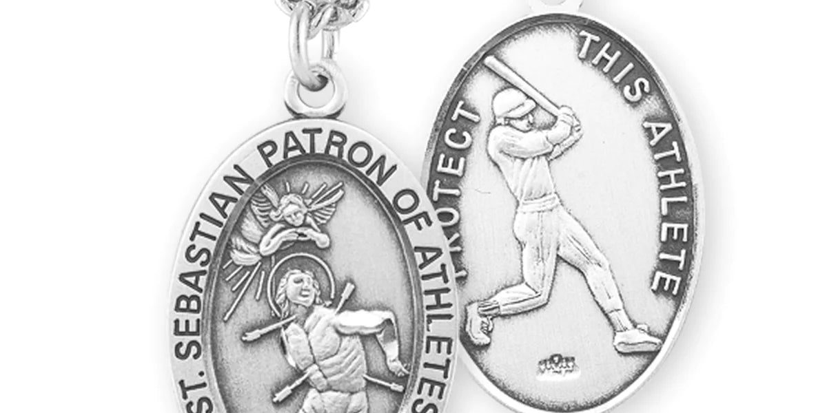 St. Sebastian/Baseball Sterling Silver Medal — Acadian Religious