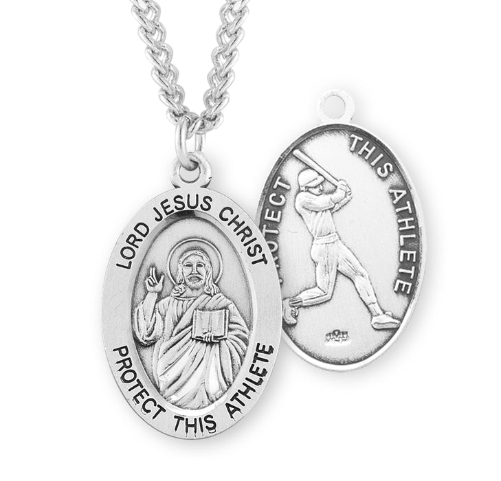 Lord Jesus Christ Oval Sterling Silver Baseball Male Athlete Medal - S607124