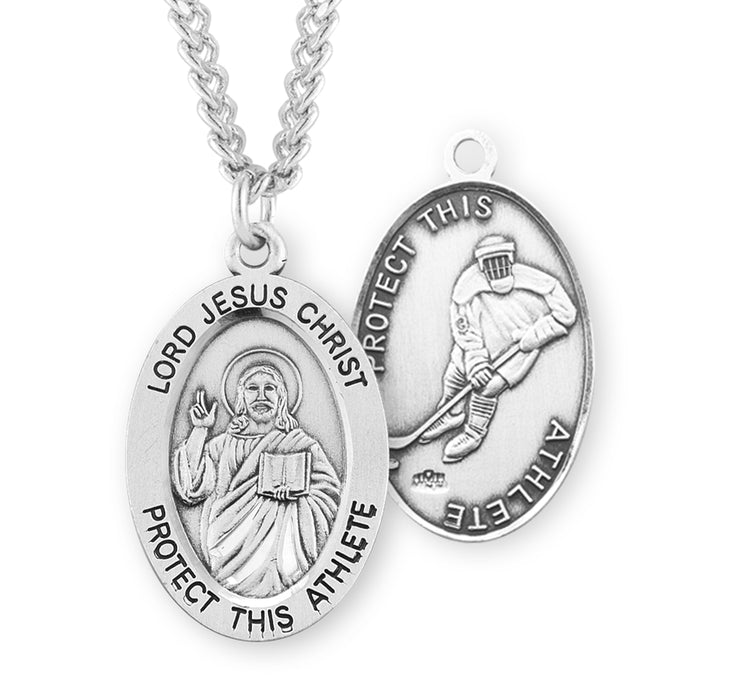 Lord Jesus Christ Oval Sterling Silver Football Male Athlete Medal - S607224