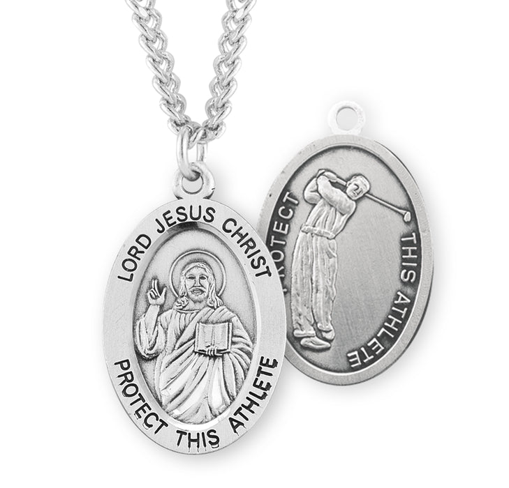 Lord Jesus Christ Oval Sterling Silver Golf Male Athlete Medal - S607624