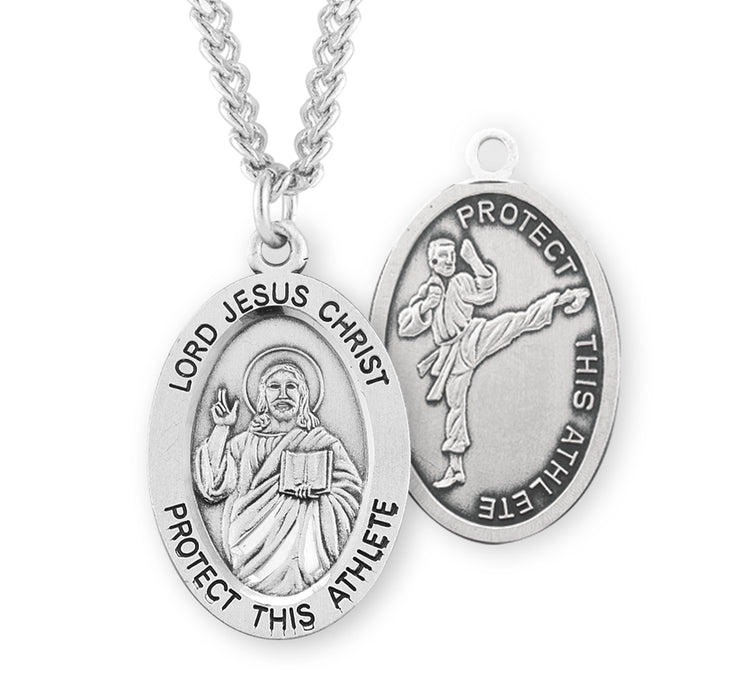 Lord Jesus Christ Oval Sterling Silver Martial Arts Male Athlete Medal - S608324