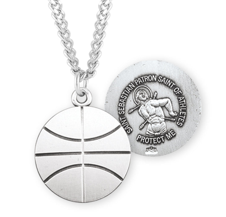 Saint Sebastian Sterling Silver Basketball Athlete Medal - S704424