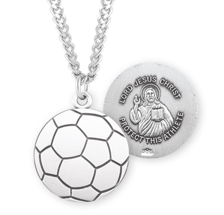 Lord Jesus Christ Sterling Silver Soccer Athlete Medal - S707324