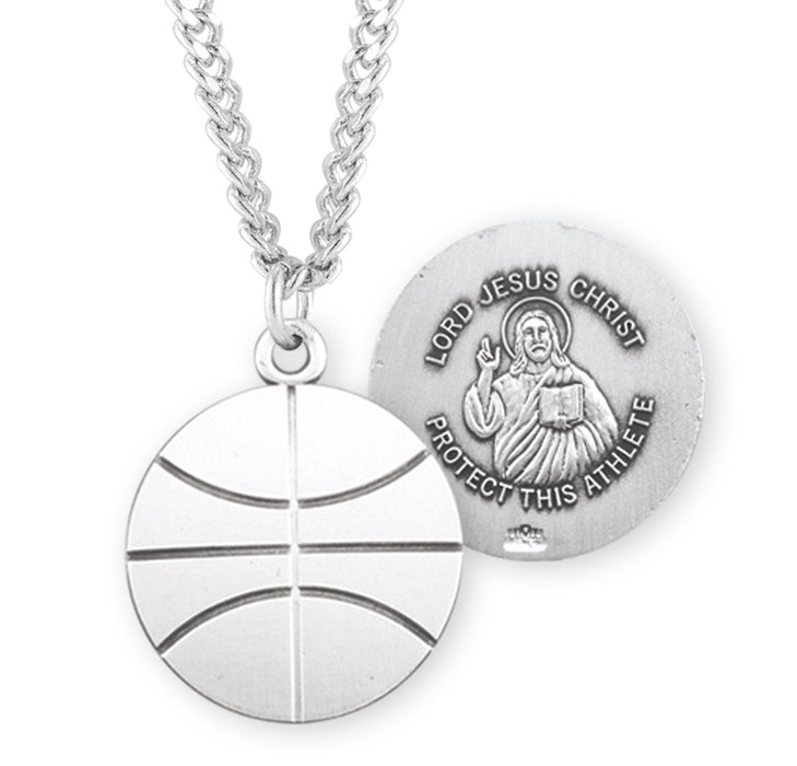 Lord Jesus Christ Sterling Silver Basketball Athlete Medal - S707424