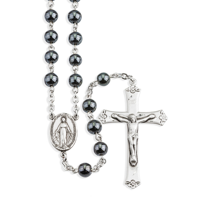 Genuine Hematite Sterling Silver Rosary - S760HT