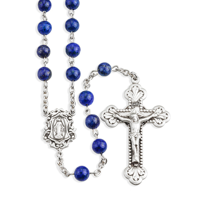 Genuine Lapis Sterling Silver Rosary - S760LP