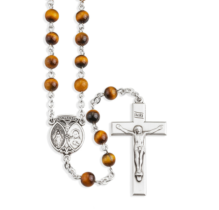 Genuine Tiger Eye Sterling Silver Rosary - S760TG