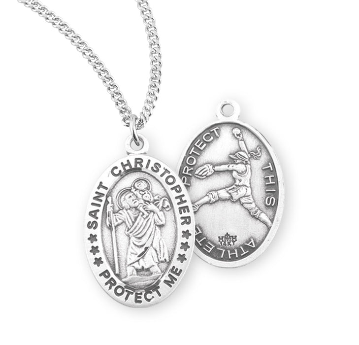 Saint Christopher Oval Sterling Silver Female Softball Athlete Medal - S801118