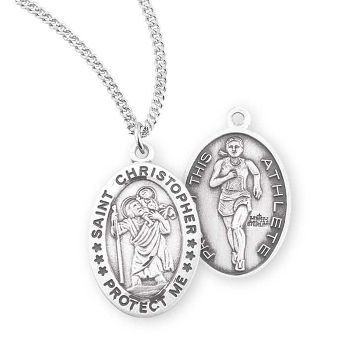 Saint Christopher Oval Sterling Silver Female Track Athlete Medal - S801818