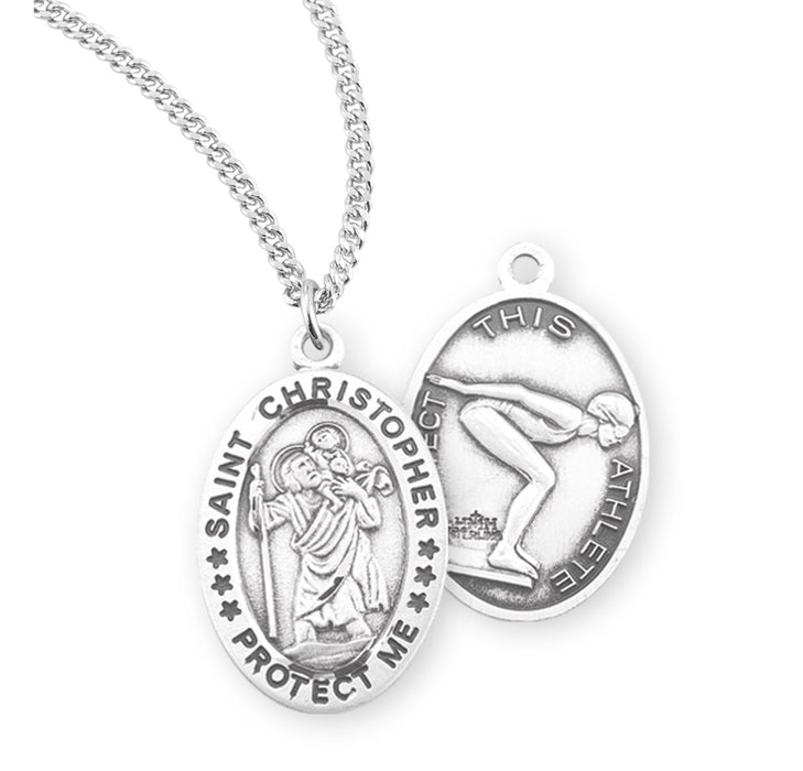 Saint Christopher Oval Sterling Silver Female Swimming Athlete Medal - S801918