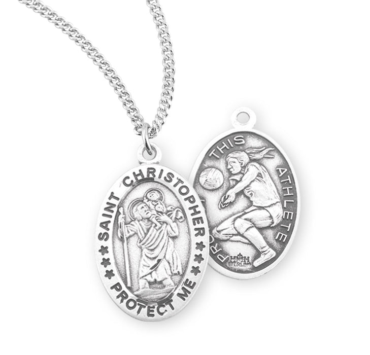 Saint Christopher Oval Sterling Silver Female Volleyball Athlete Medal - S802518