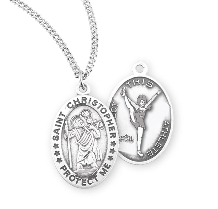 Saint Christopher Oval Sterling Silver Female Cheer Athlete Medal - S802618