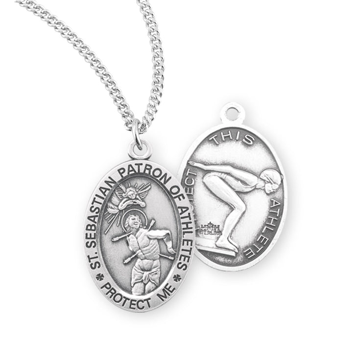 Saint Sebastian Oval Sterling Silver Female Lacrosse Athlete Medal - S804918
