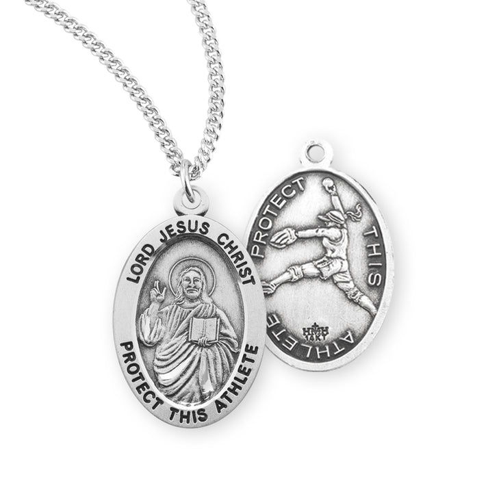 Lord Jesus Christ Oval Sterling Silver Female Softball Athlete Medal - S807118