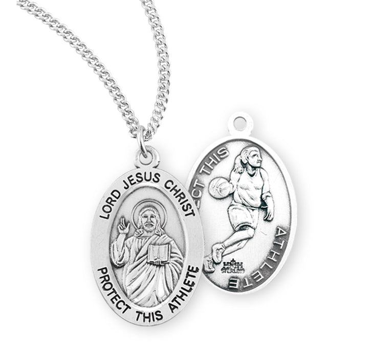 Lord Jesus Christ Oval Sterling Silver Female Basketball Athlete Medal - S807418
