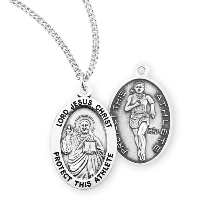 Lord Jesus Christ Oval Sterling Silver Female Track Athlete Medal - S807818