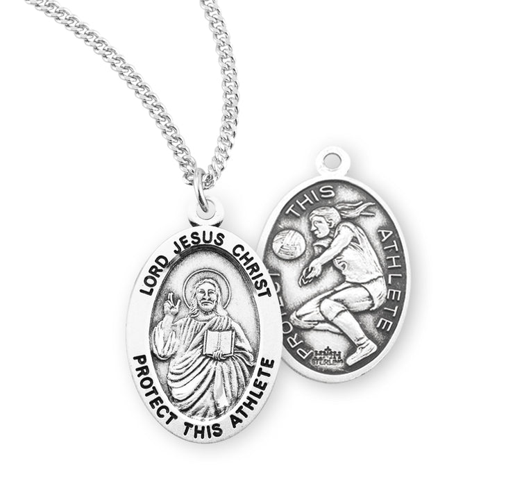 Lord Jesus Christ Oval Sterling Silver Female Volleyball Athlete Medal - S808518