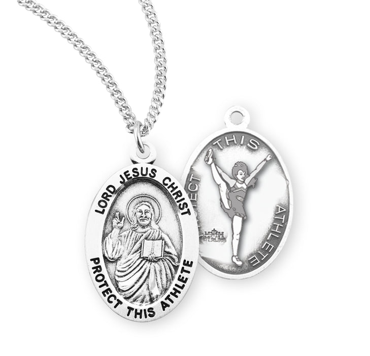 Lord Jesus Christ Oval Sterling Silver Female Cheer Athlete Medal - S808618