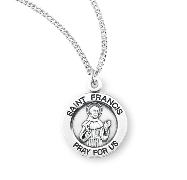 Patron Saint Francis of Assisi Round Sterling Silver Medal - S845518