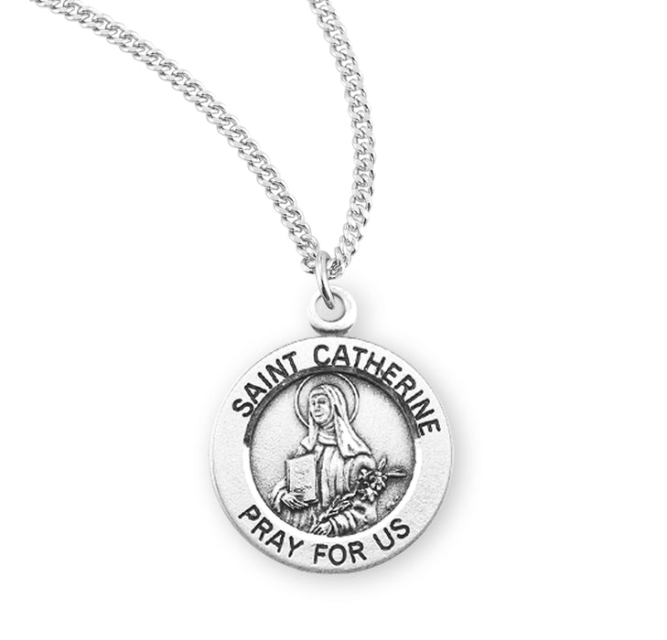 Patron Saint Catherine Round Sterling Silver Medal - S861518