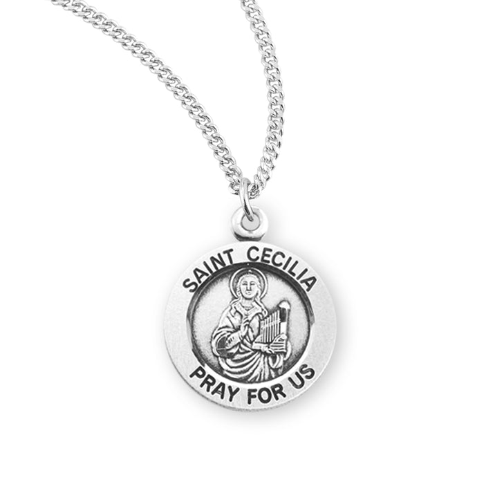 Patron Saint Cecilia Round Sterling Silver Medal - S862018