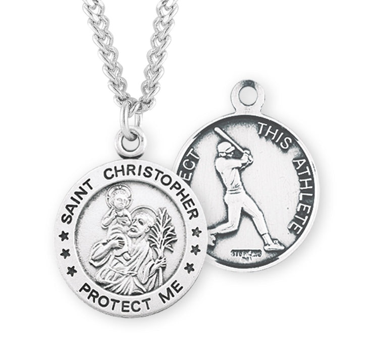 Saint Christopher Round Sterling Silver Baseball Male Athlete Medal - S901124