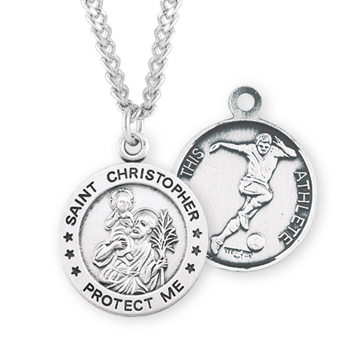 Saint Christopher Round Sterling Silver Soccer Male Athlete Medal - S901324