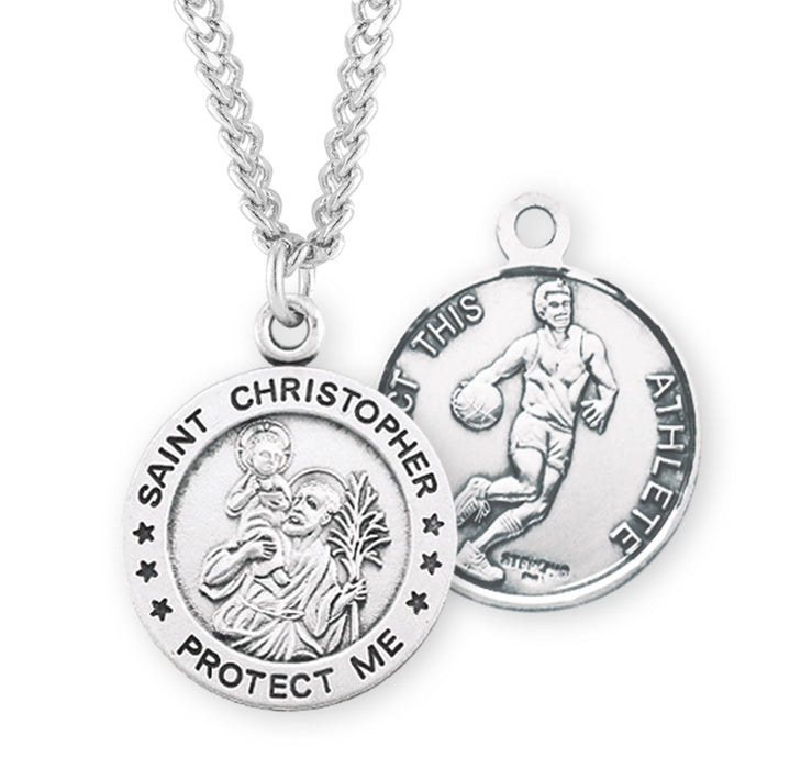 Saint Christopher Round Sterling Silver Basketball Male Athlete Medal - S901424