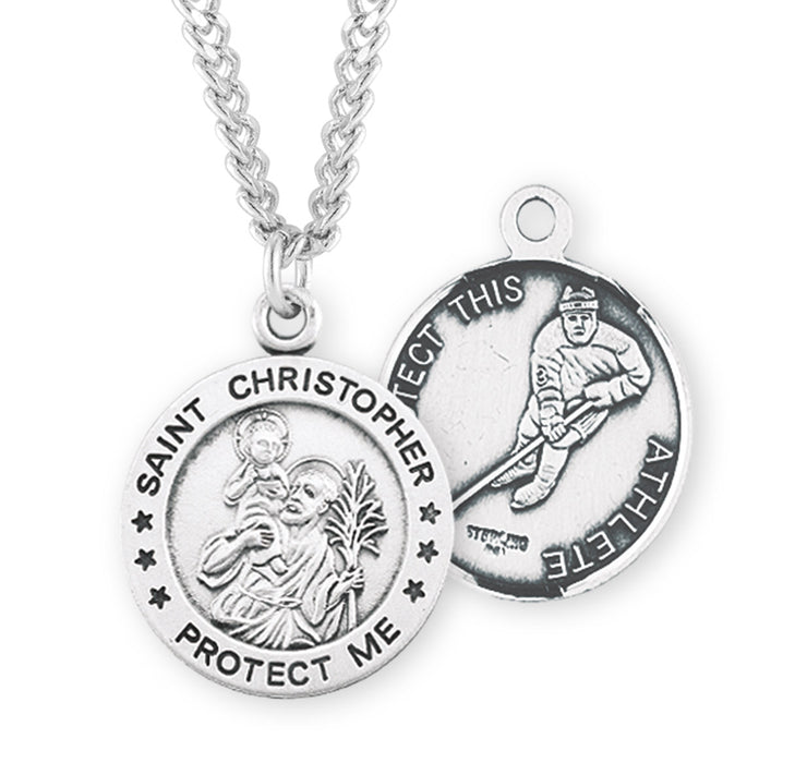 Saint Christopher Round Sterling Silver Hockey Male Athlete Medal - S901524