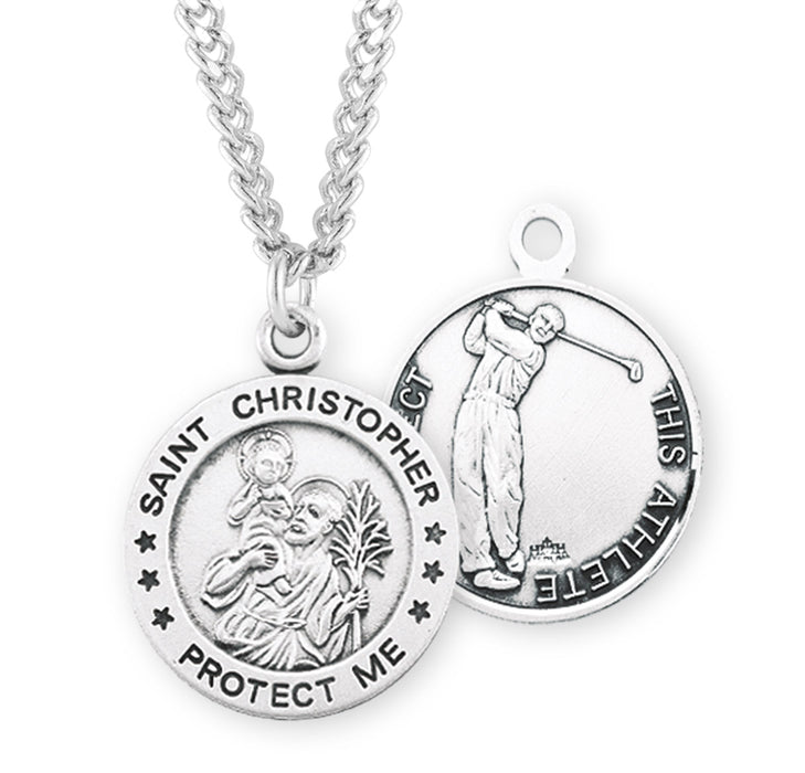 Saint Christopher Round Sterling Silver Golf Male Athlete Medal - S901624