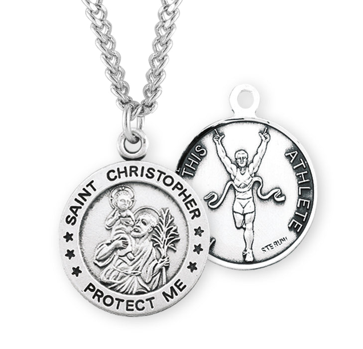 Saint Christopher Round Sterling Silver Track Male Athlete Medal - S901824