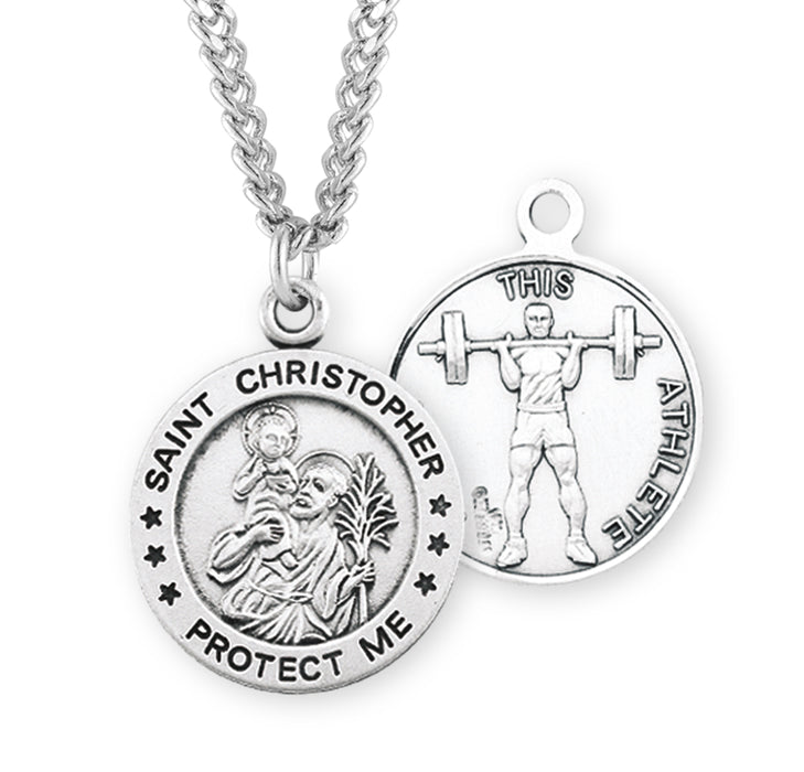 Saint Christopher Round Sterling Silver weightlifting Male Athlete Medal - S902224