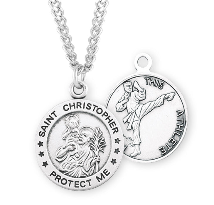 Saint Christopher Round Sterling Silver Martial Arts Male Athlete Medal - S902324