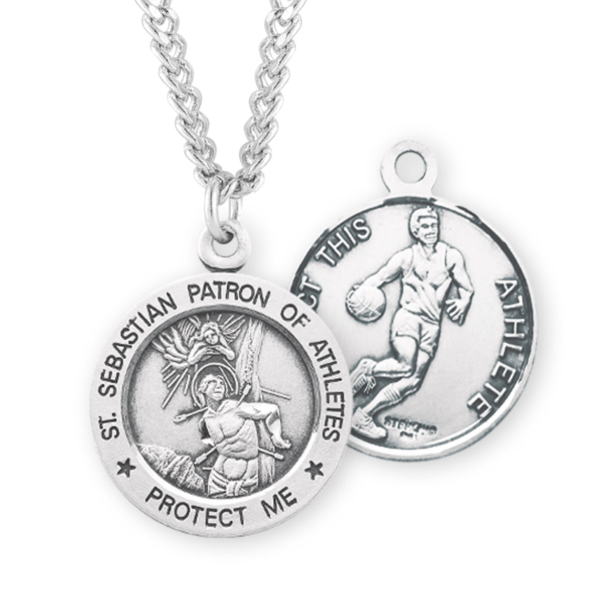 Saint Sebastian Round Sterling Silver Basketball Male Athlete Medal ...