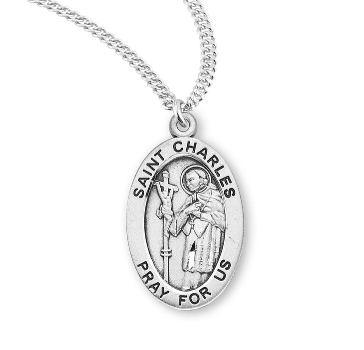 Patron Saint Charles Oval Sterling Silver Medal - S923220