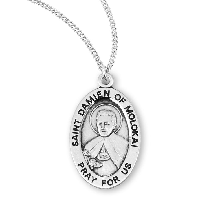 Patron Saint Damian of Molokai Oval Sterling Silver Medal - S923520