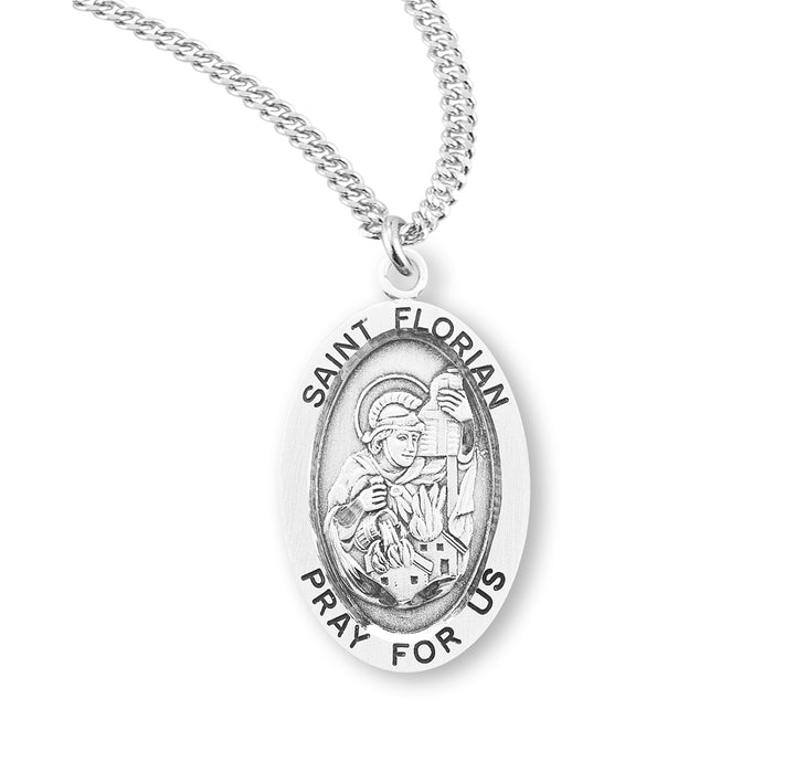 Patron Saint Florian Oval Sterling Silver Medal - S925420