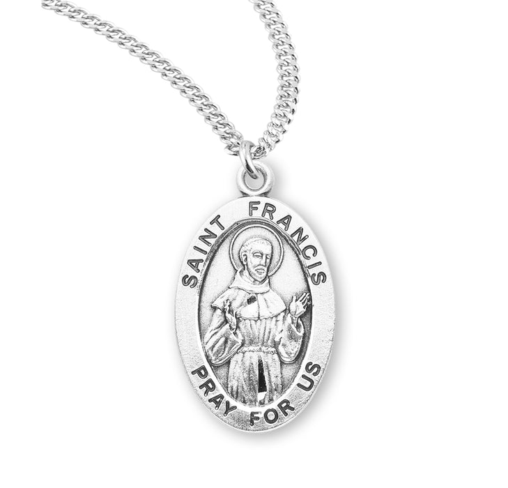 Patron Saint Francis Assisi Oval Sterling Silver Medal - S925520