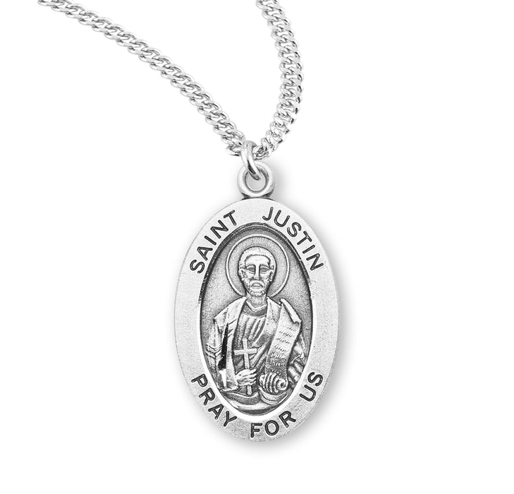 Patron Saint Justin Oval Sterling Silver Medal - S930120