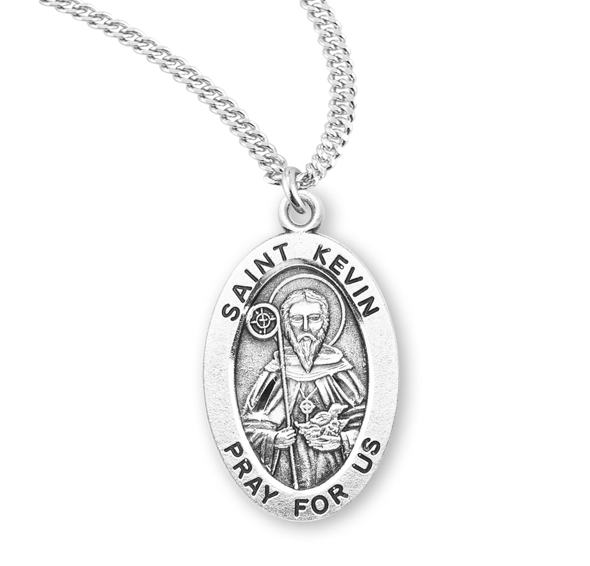Patron Saint Kevin Oval Sterling Silver Medal - S930320 — Acadian Religious