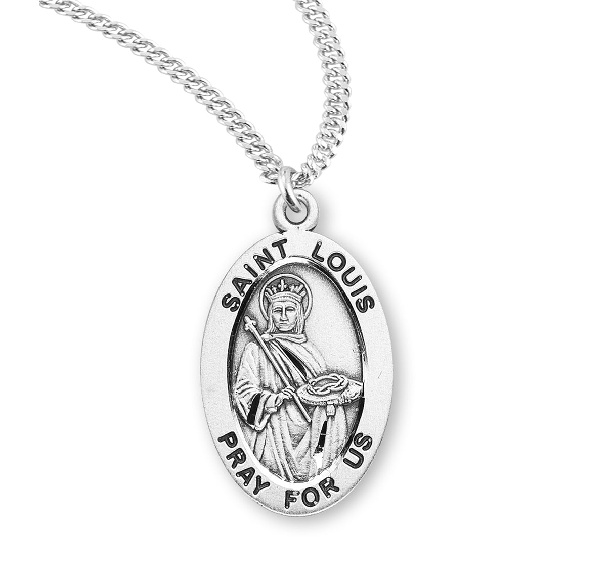 Patron Saint Louis Oval Sterling Silver Medal - S930820 — Acadian Religious