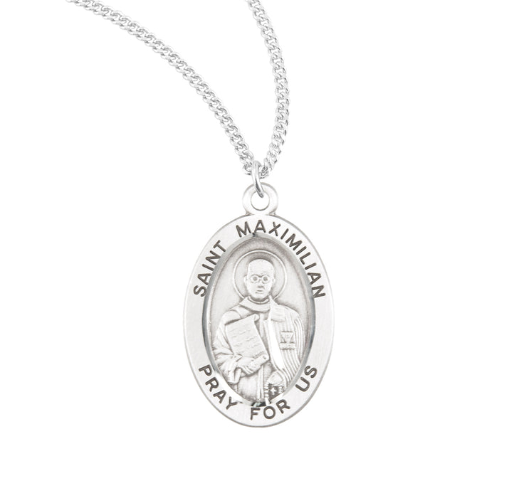 Patron Saint Maximilian Kolbe Oval Sterling Silver Medal - S932020