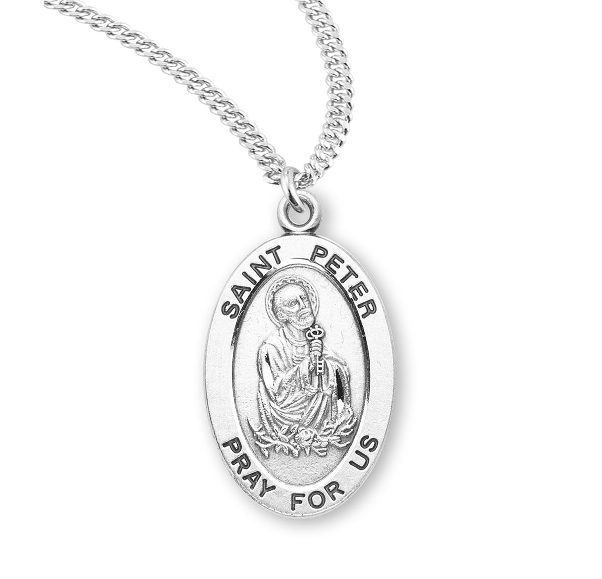 Patron Saint Peter Oval Sterling Silver Medal - S932920 — Acadian Religious